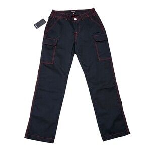 True Religion Men's Cargo Pants Jet Black Red Trim Sizes 30